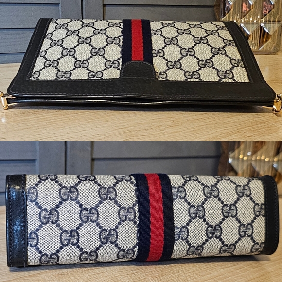 Authentic GUCCI Monogram GG Navy Sherry Line Crossbody Bag - Picture 4 of 9